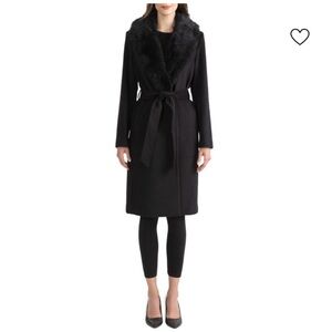 Sophia Cashmere Neiman Marcus Black Jacket Coat Real Shearling  Fur Collar $1695